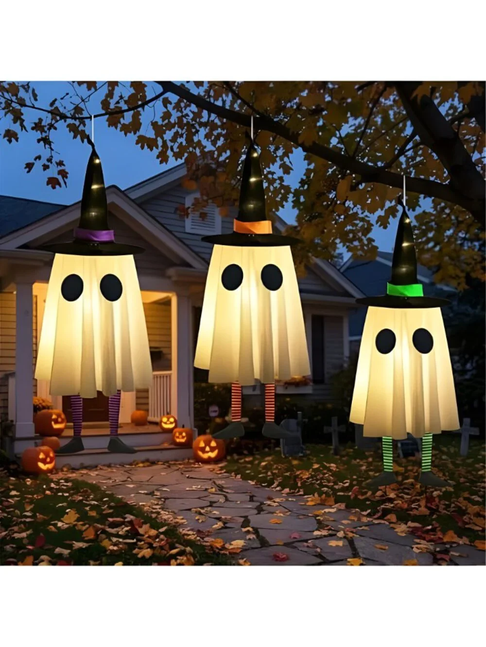 Halloween Decorations Outdoor, Spooky Ghost Halloween Decor with Witch Hat